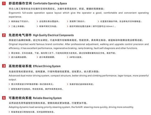 Electric Forklift Truck with 1220mm Fork and 3m 3.5m 4m 4.5m 5m 5.5m 6m Lift Height